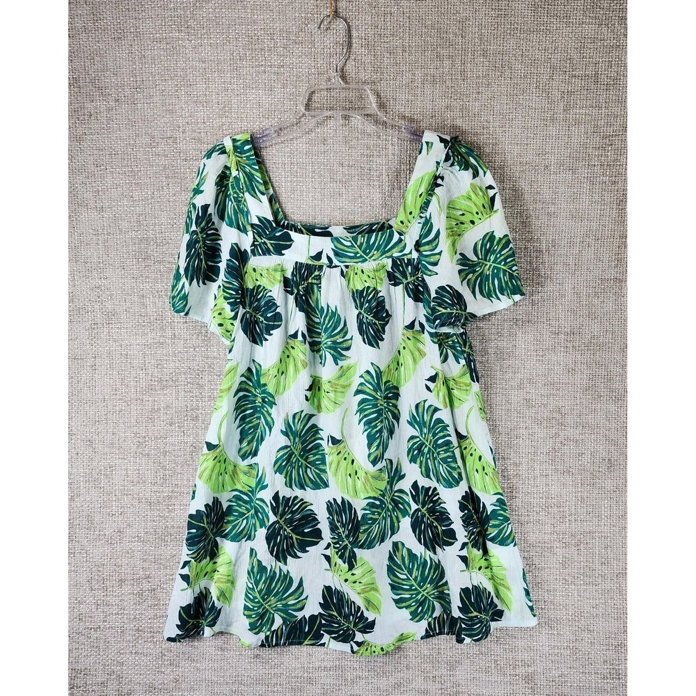 Draper James Monstera Floral Dress Beach Cover Women XS Magnolia White Green